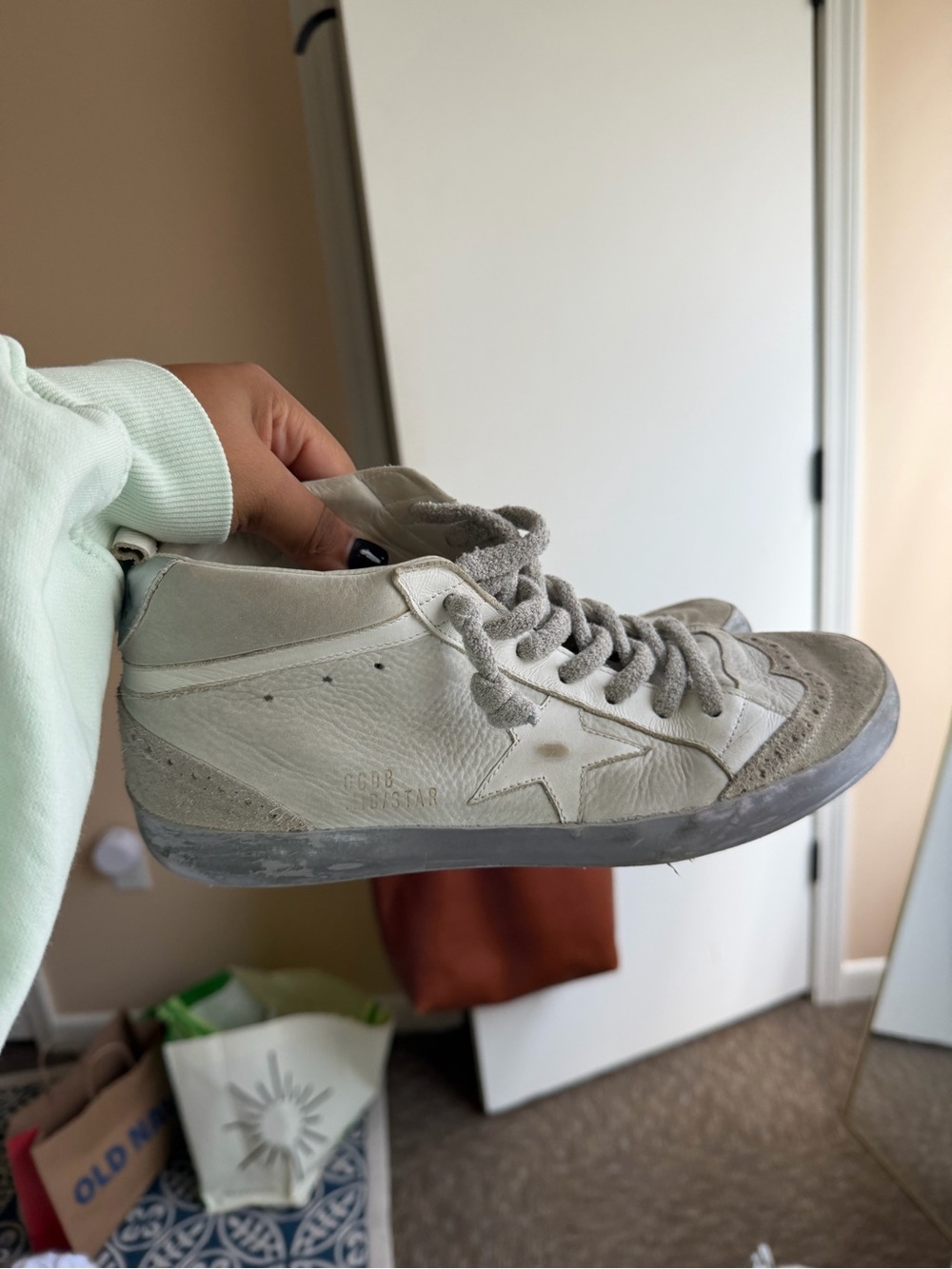 Golden Goose-Style Midstar Sneaker in Off-White and Gray